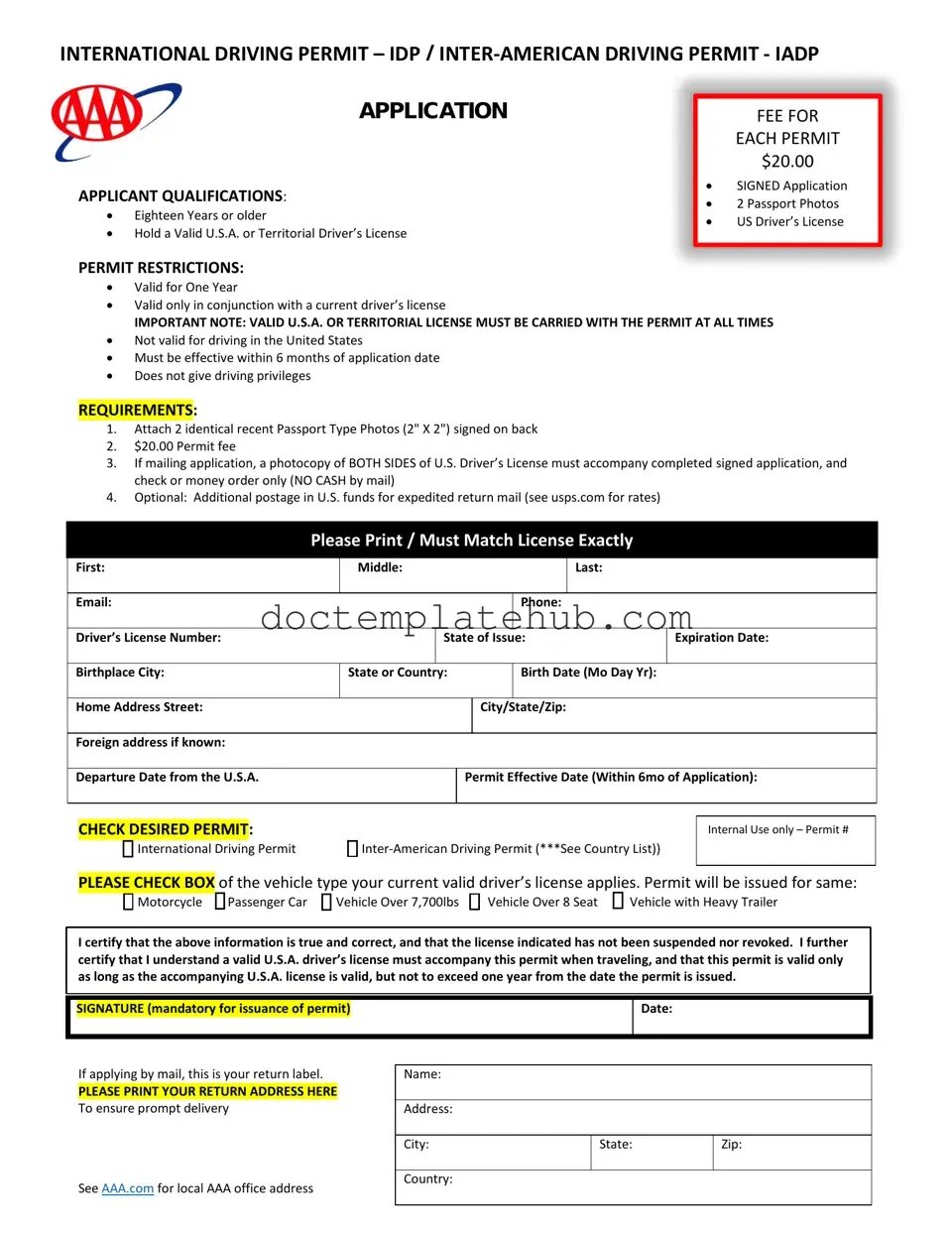 Fill Your Aaa International Driving Permit Application Form