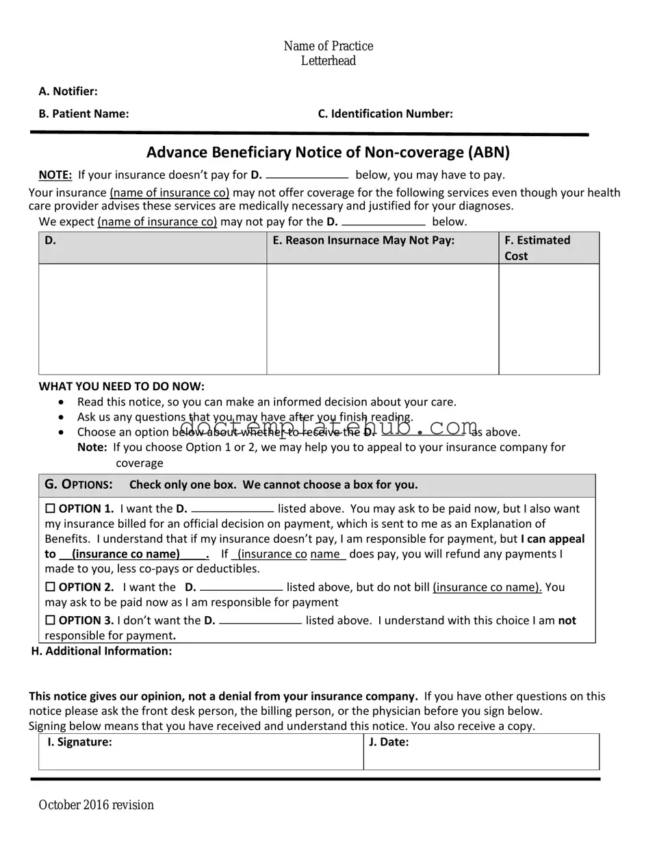 Fill Your Advance Beneficiary Notice of Non-coverage Form