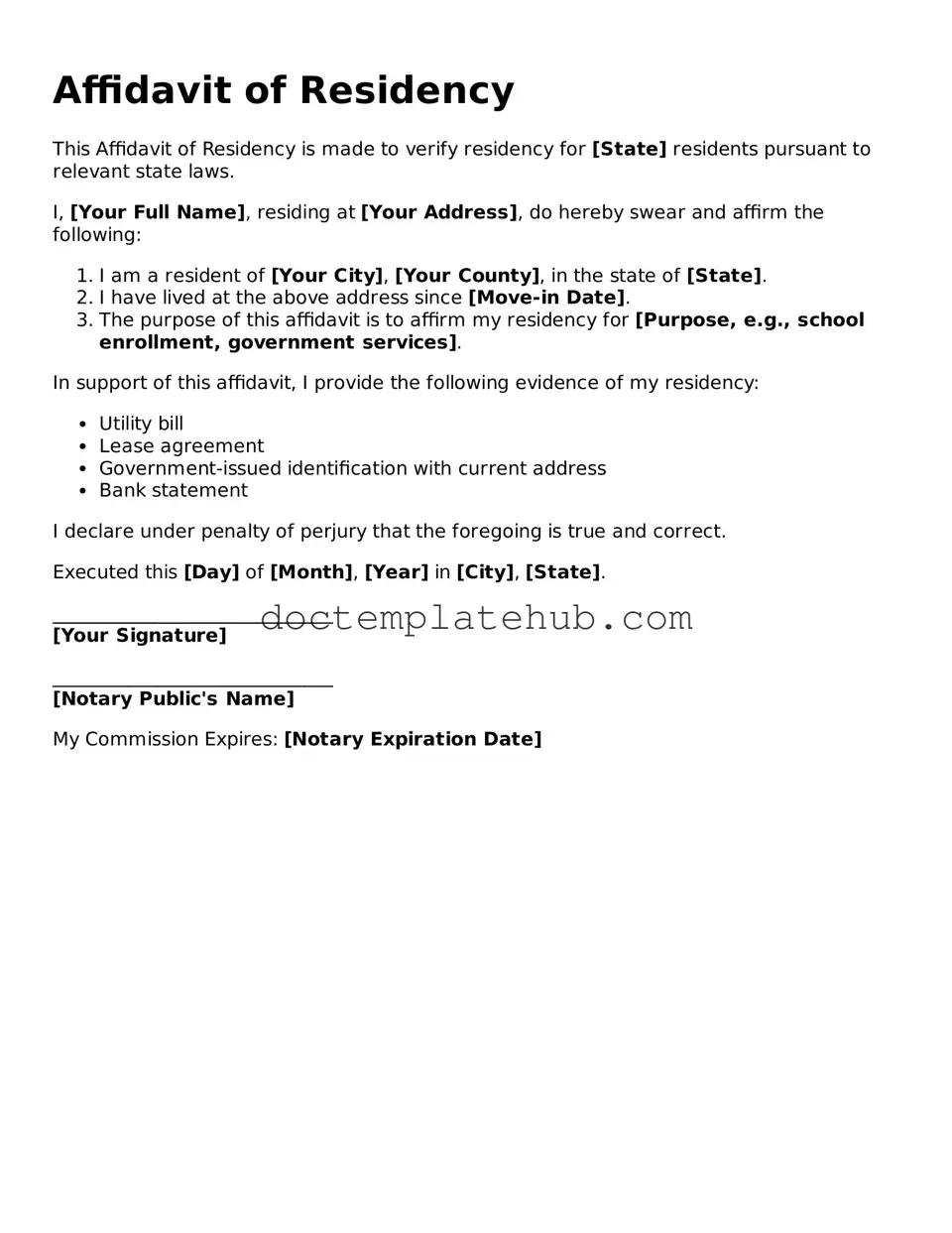 Official Affidavit of Residency Form