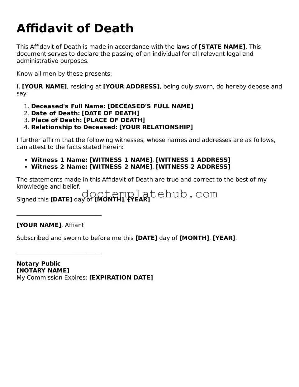 Official Affidavit of Death Form