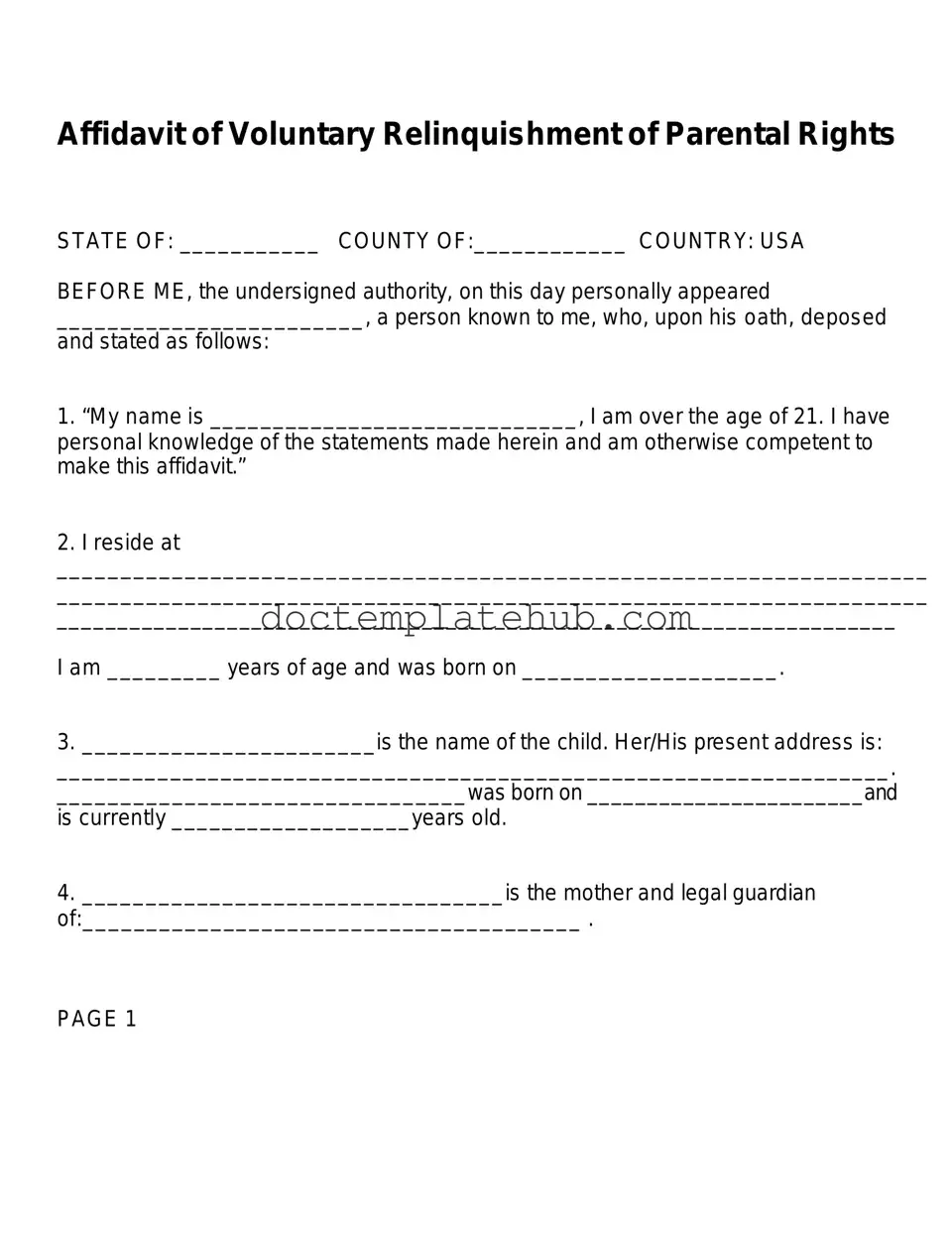 Fill Your Affidavit Parental Rights Form