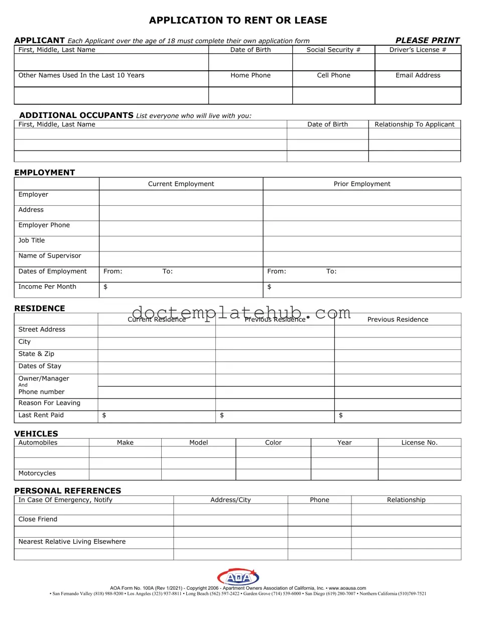 Fill Your Aoa 100A Form