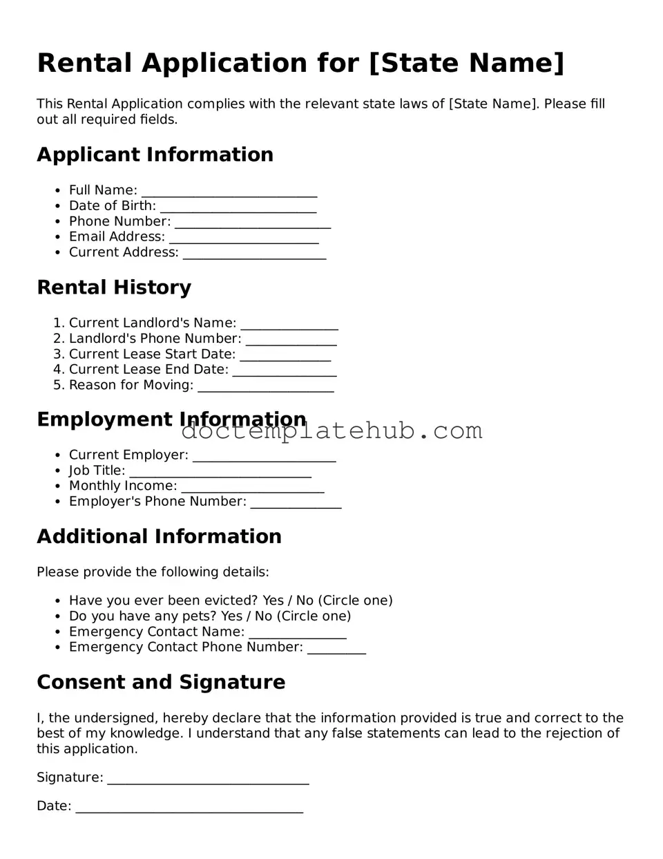 Official Rental Application Form