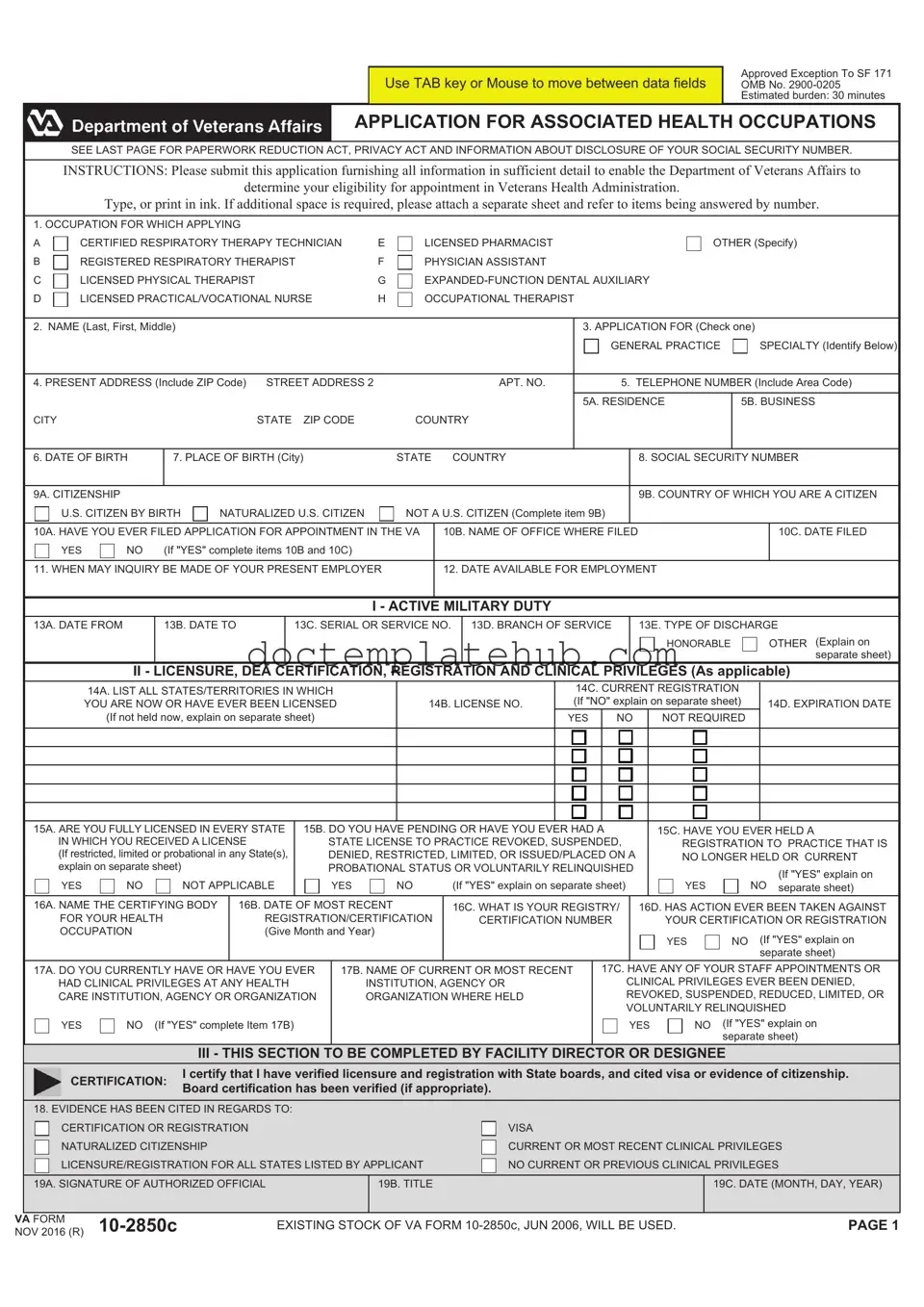 Fill Your VA 10-2850c Form