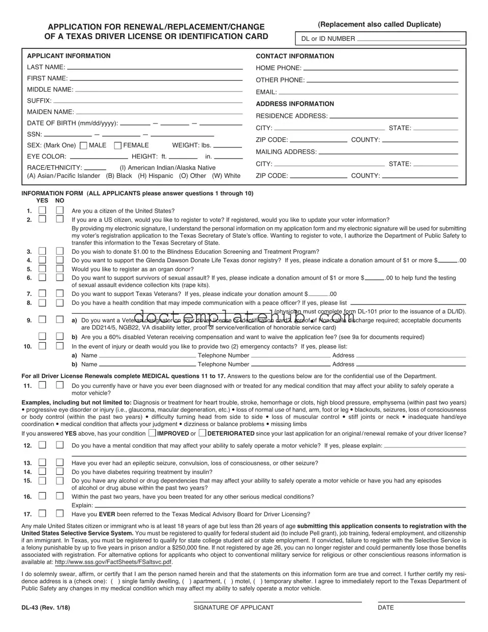 Fill Your DL-43 Form