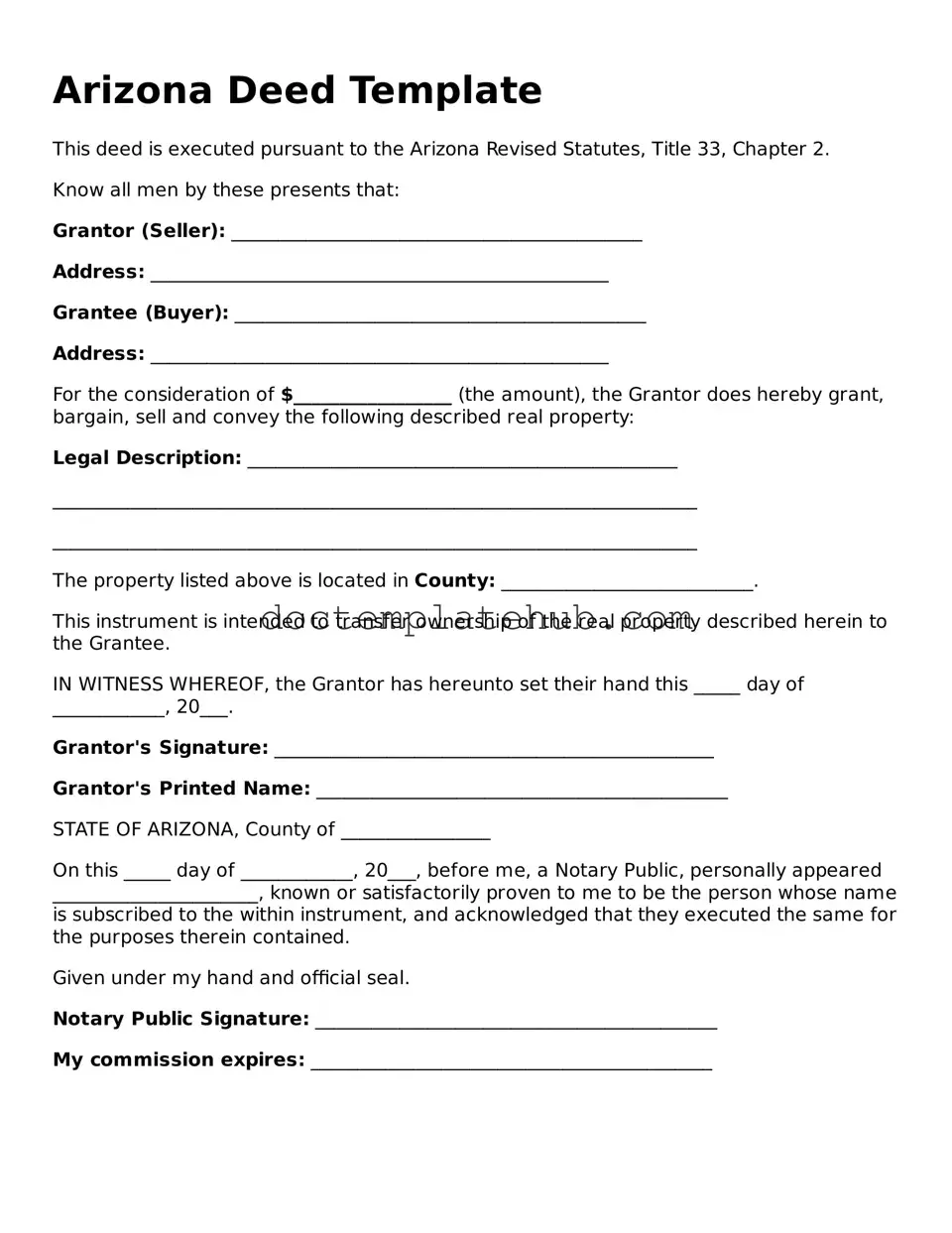 Fillable Deed Template for Arizona State