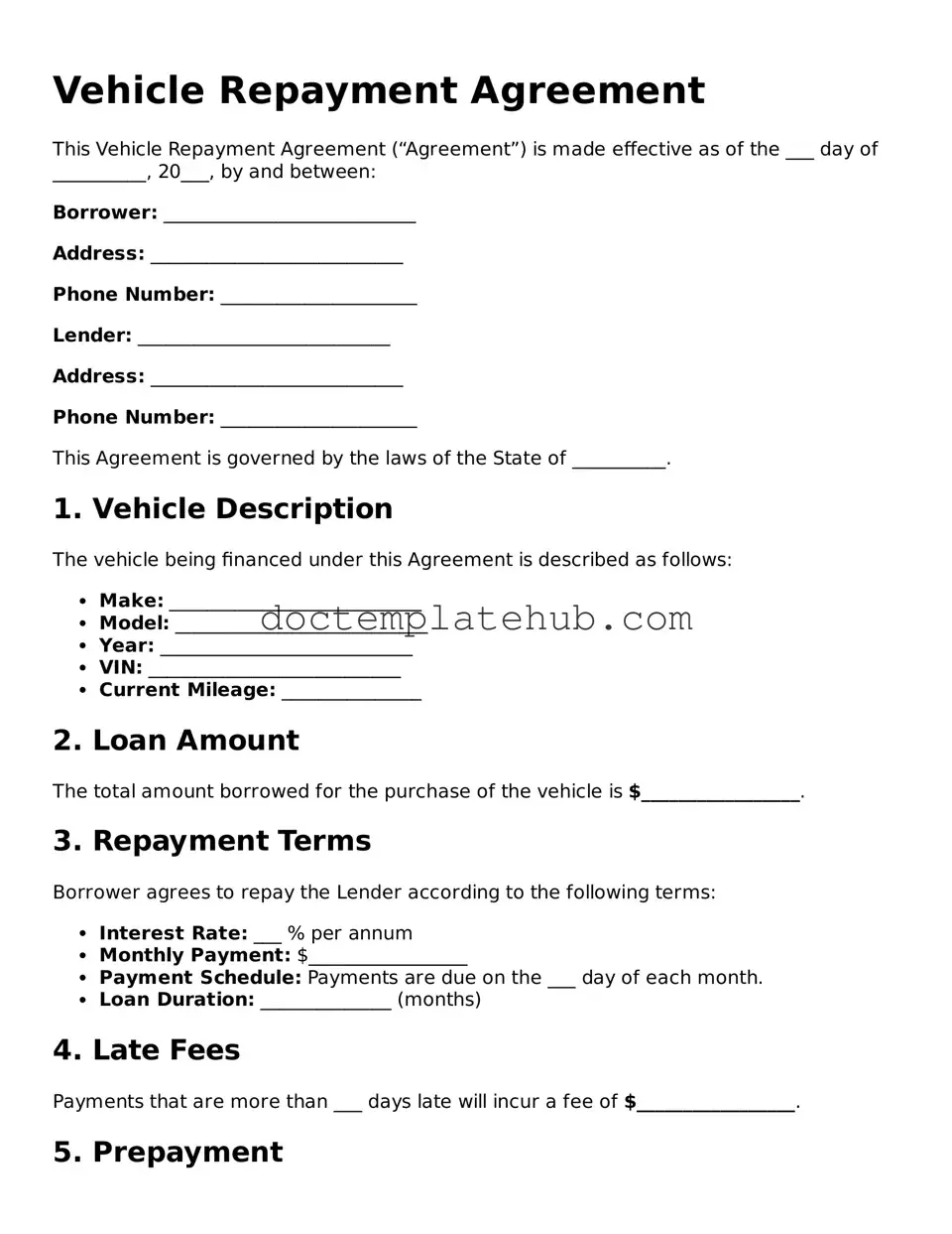 Official Vehicle Repayment Agreement Form