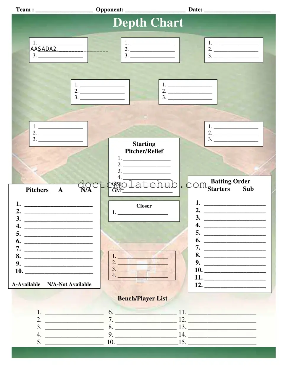 Fill Your Baseball Field Lineup Form