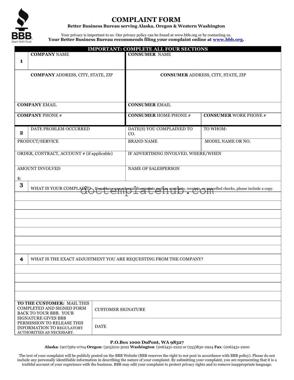 Fill Your Bbb Complaint Form