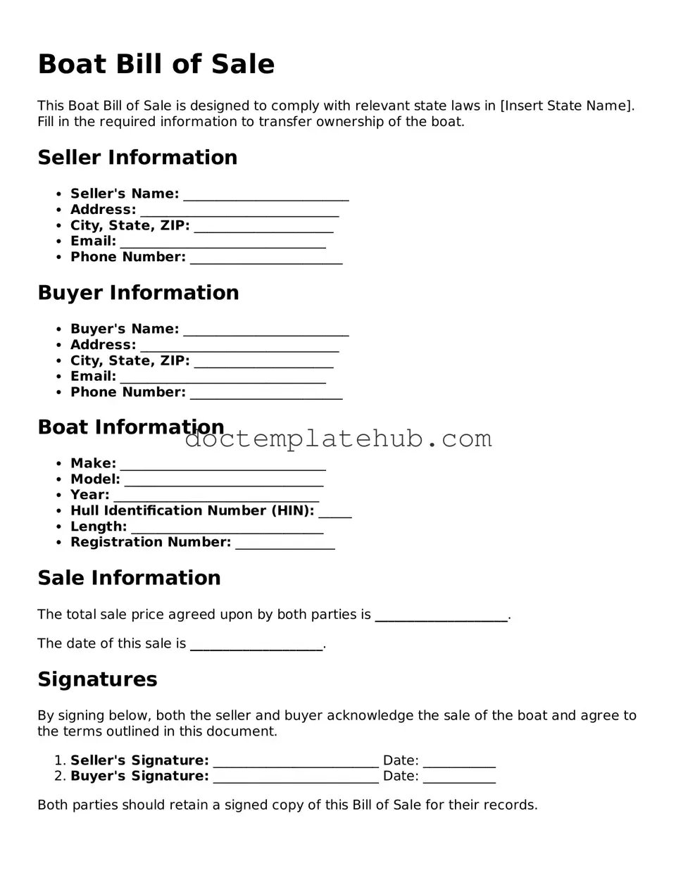 Official Boat Bill of Sale Form