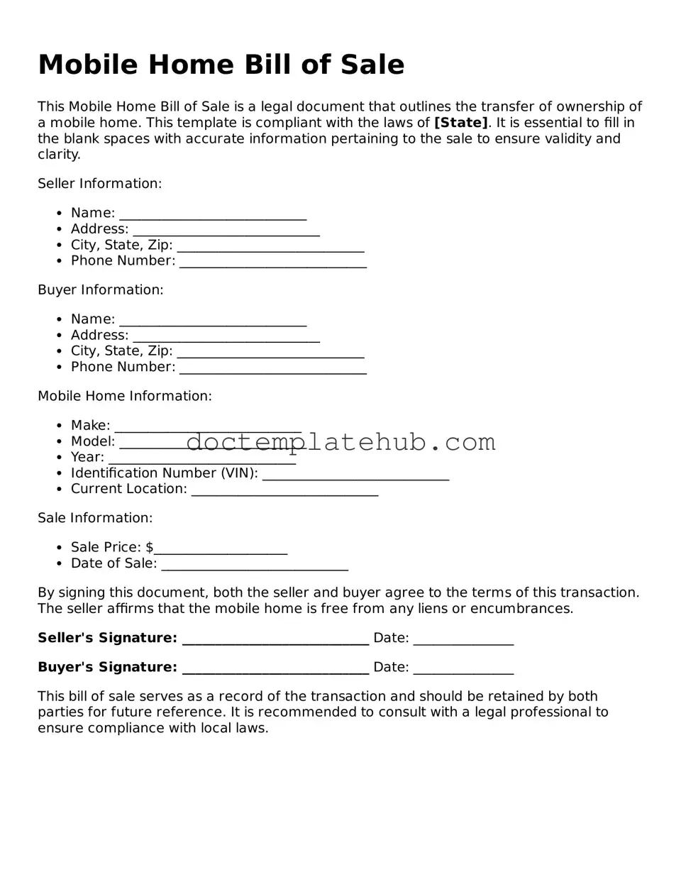 Official Mobile Home Bill of Sale Form