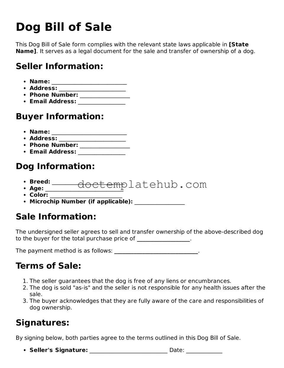 Official Dog Bill of Sale Form