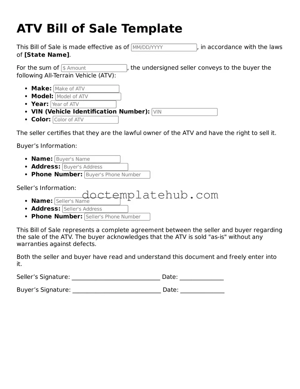 Official ATV Bill of Sale Form