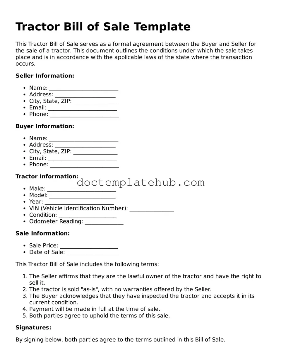 Official Tractor Bill of Sale Form