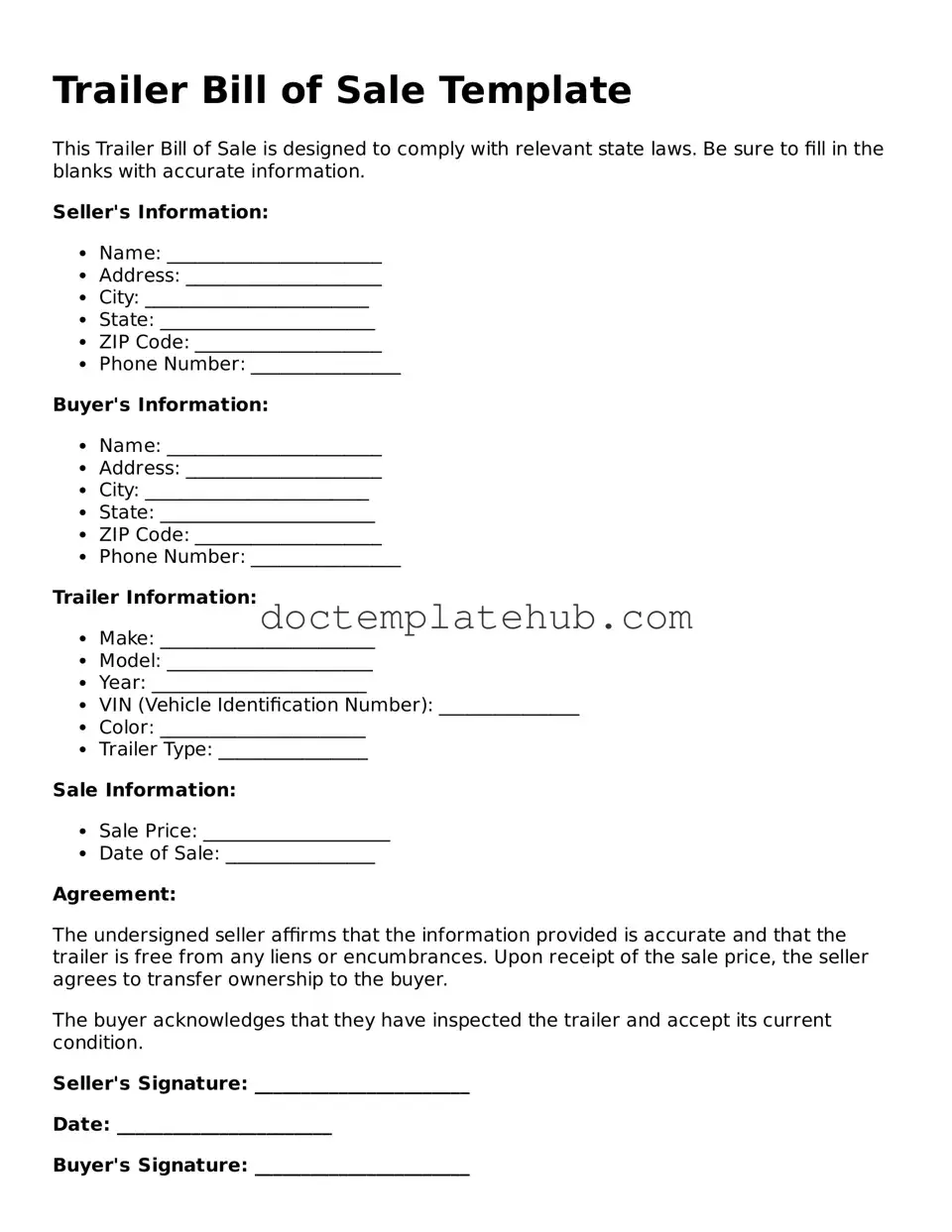 Official Trailer Bill of Sale Form