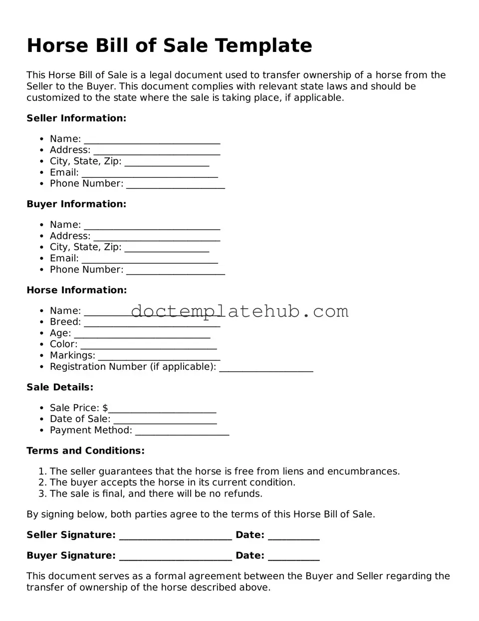 Official Horse Bill of Sale Form