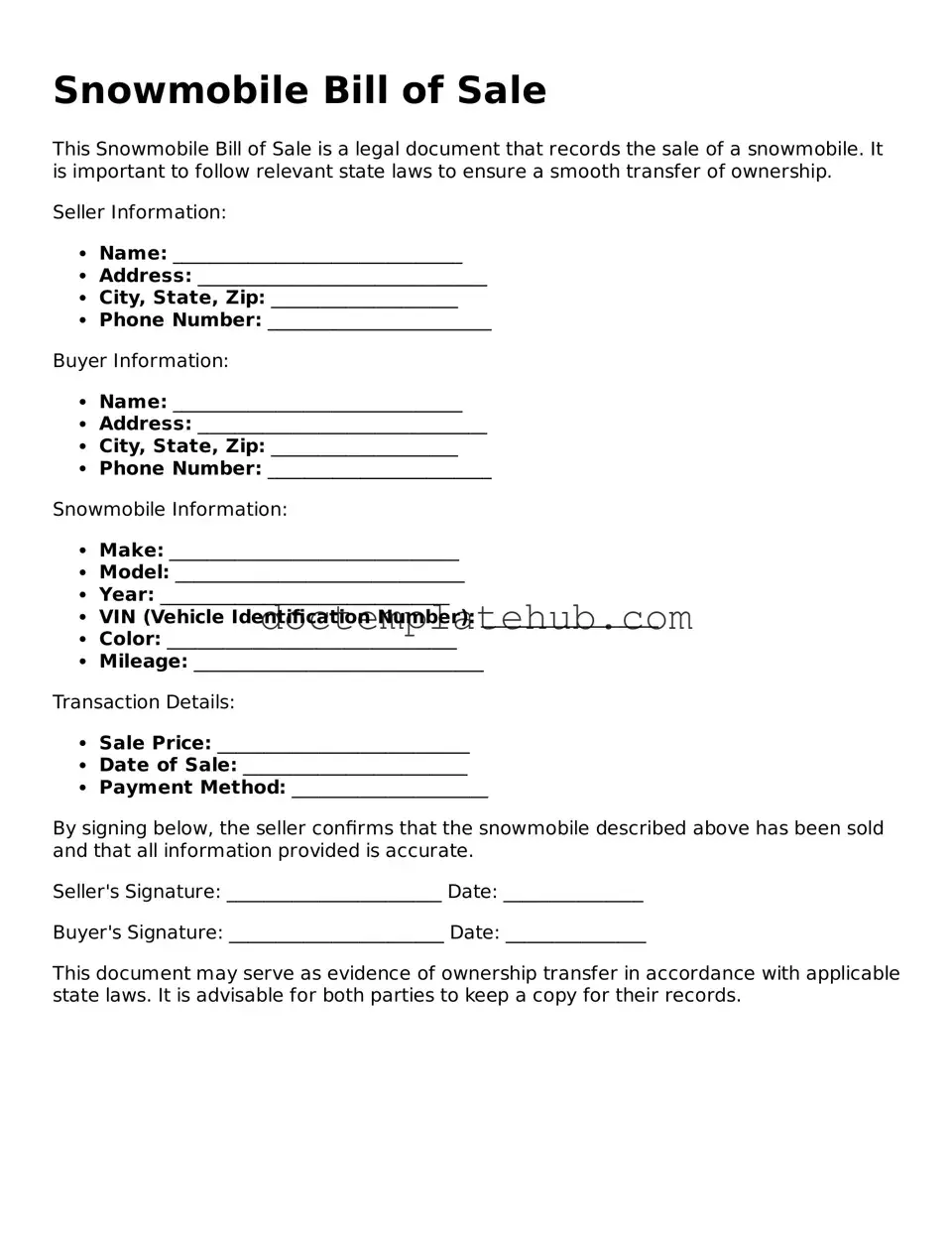 Official Snowmobile Bill of Sale Form