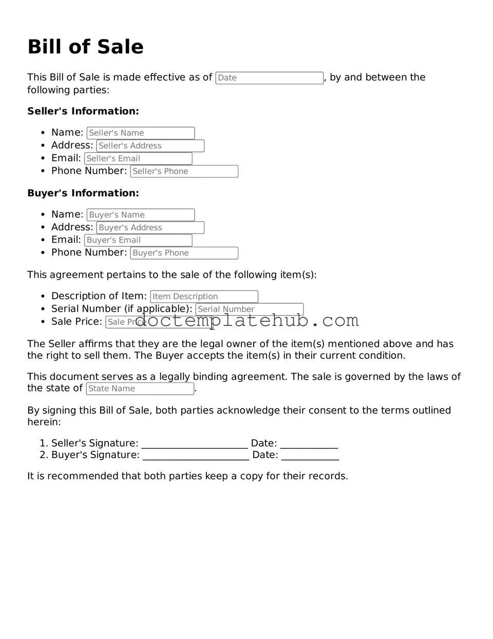 Official Bill of Sale Form