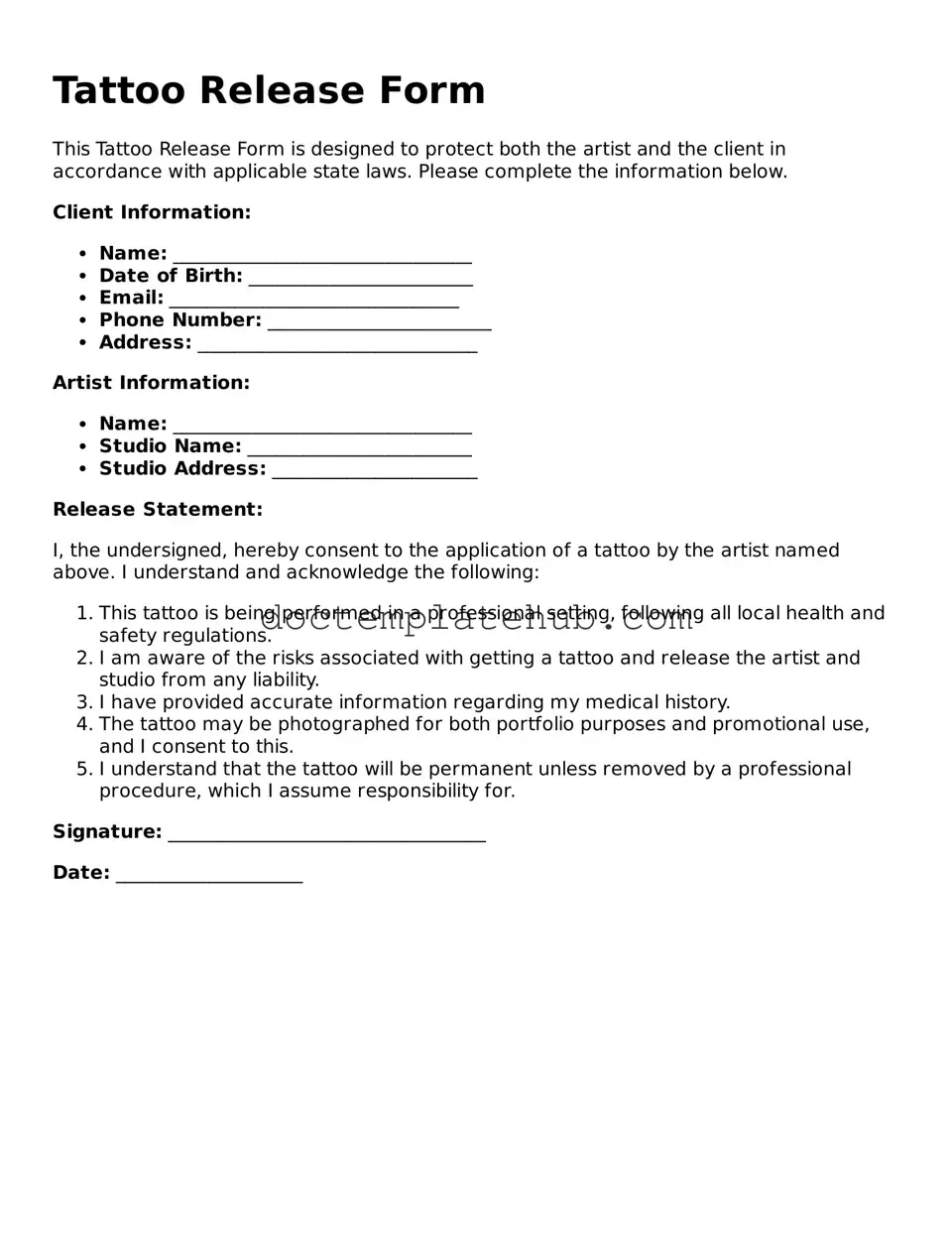 Official Tattoo Release Form