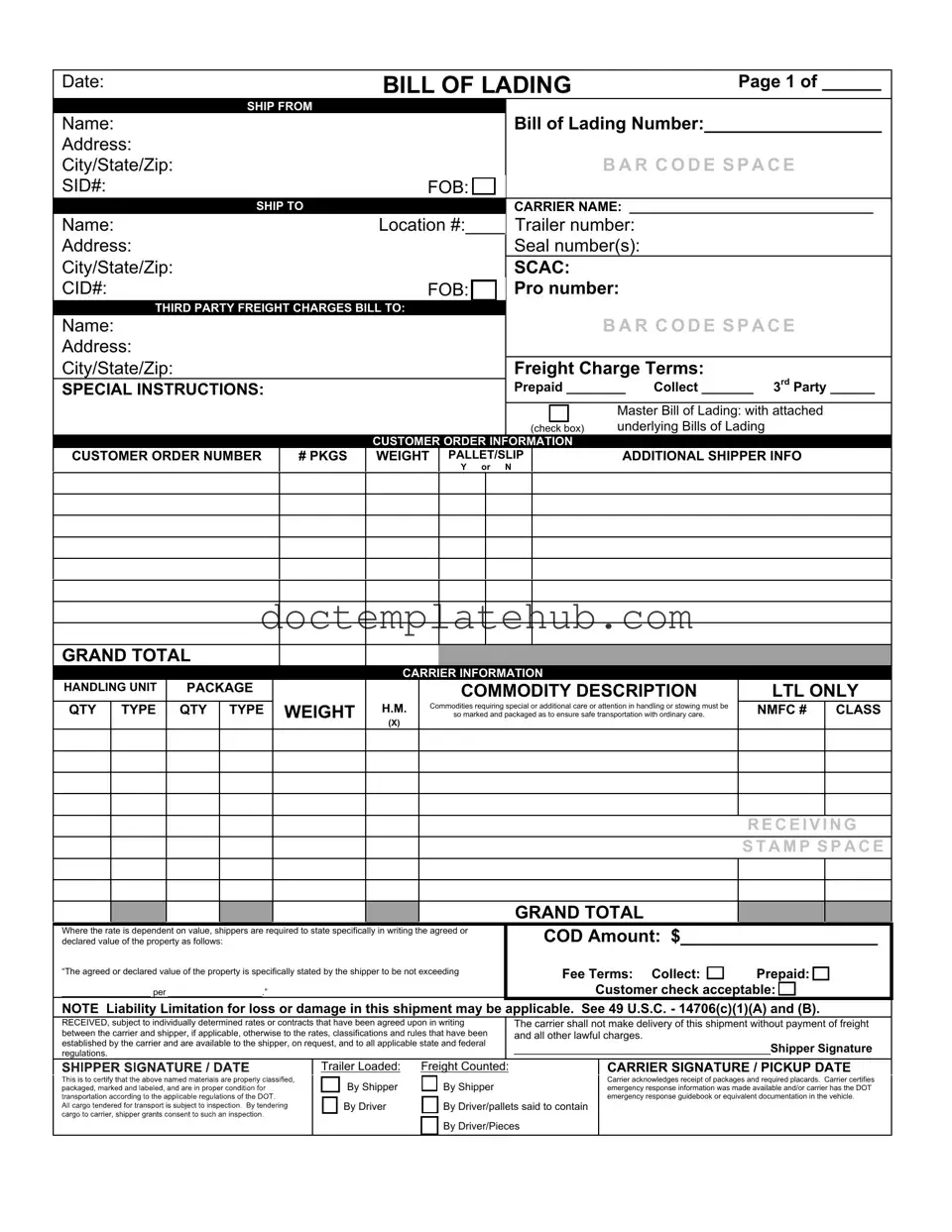 Fill Your Bill of Lading with a Supplement Form