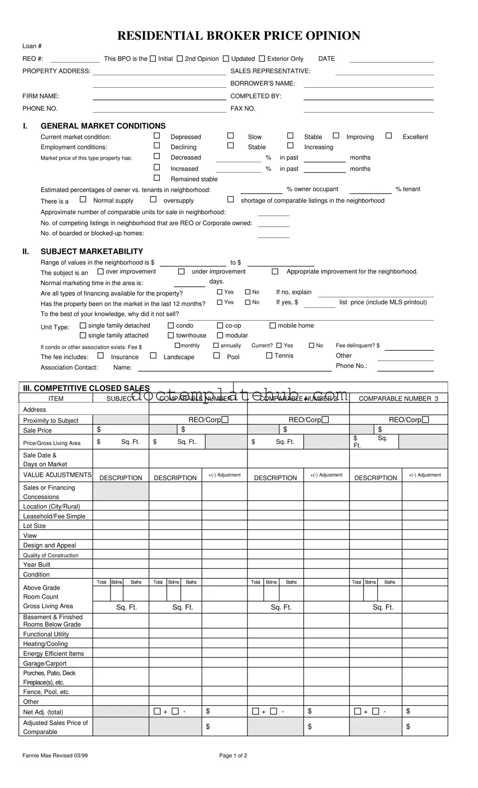 Fill Your Broker Price Opinion Form