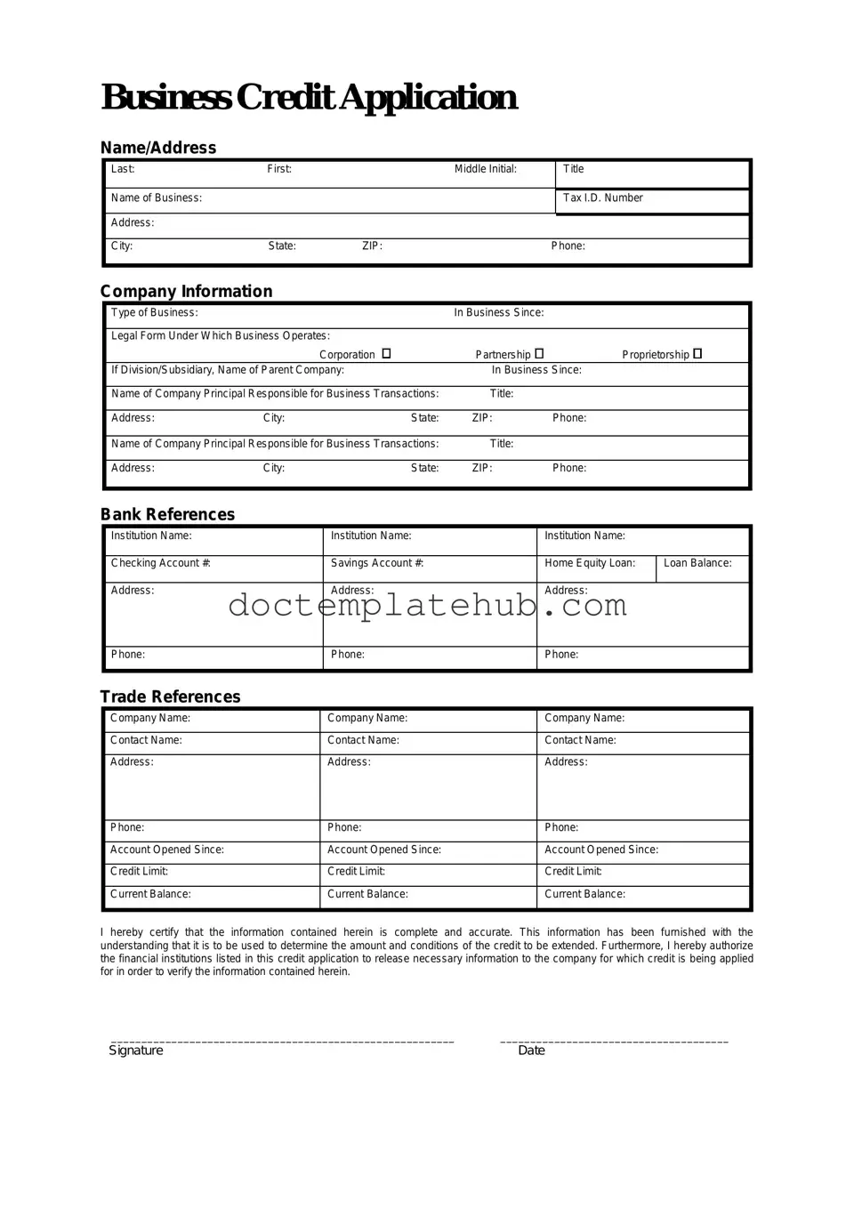 Fill Your Business Credit Application Form