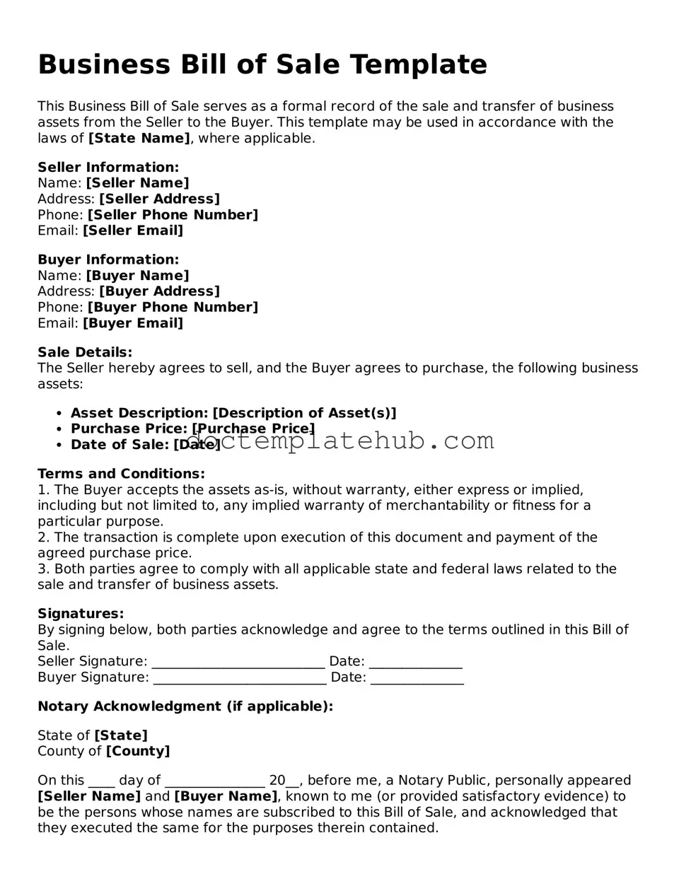 Official Business Bill of Sale Form