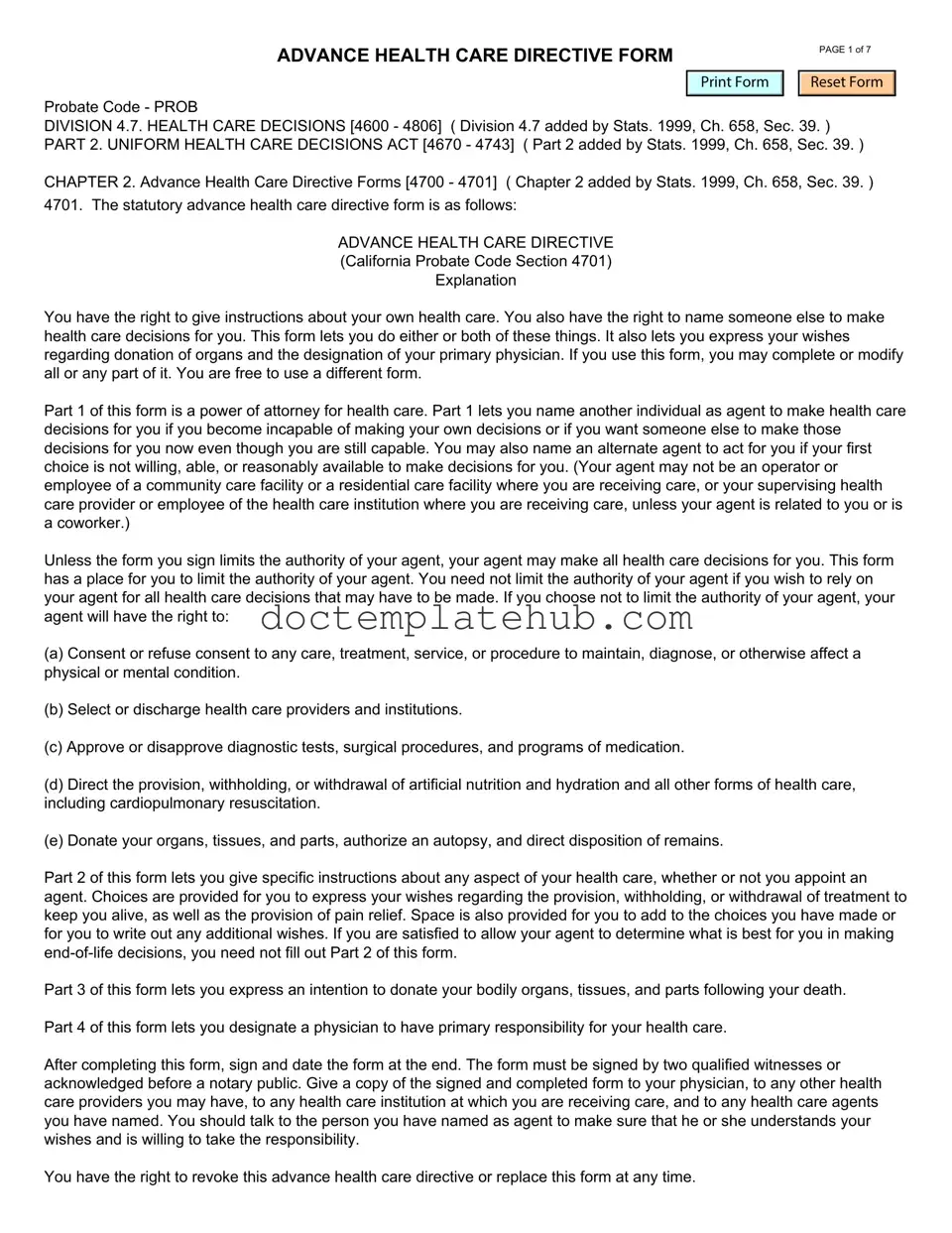 Fill Your California Advanced Health Care Directive Form