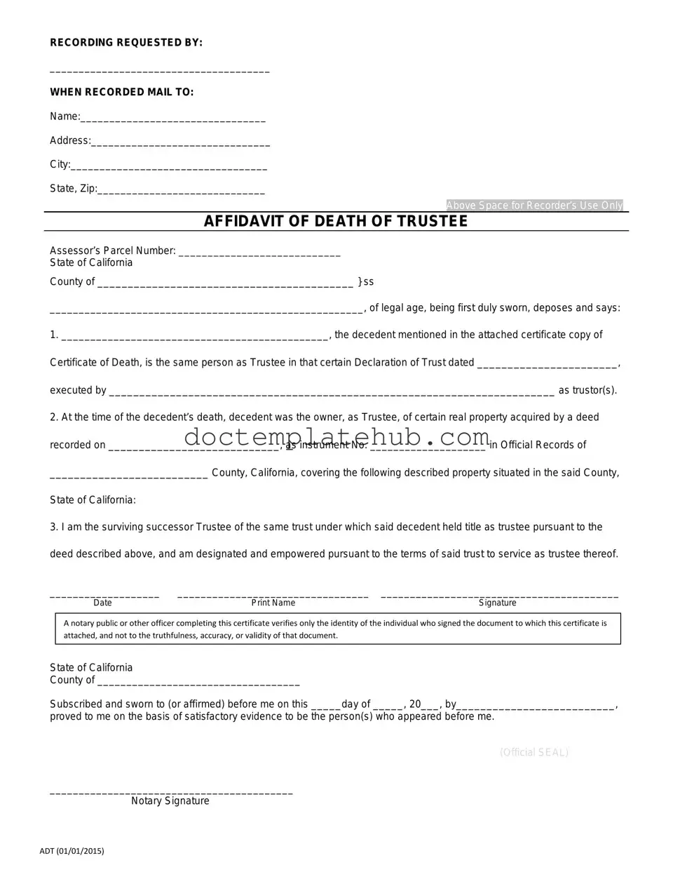 Fill Your California Affidavit of Death of a Trustee Form