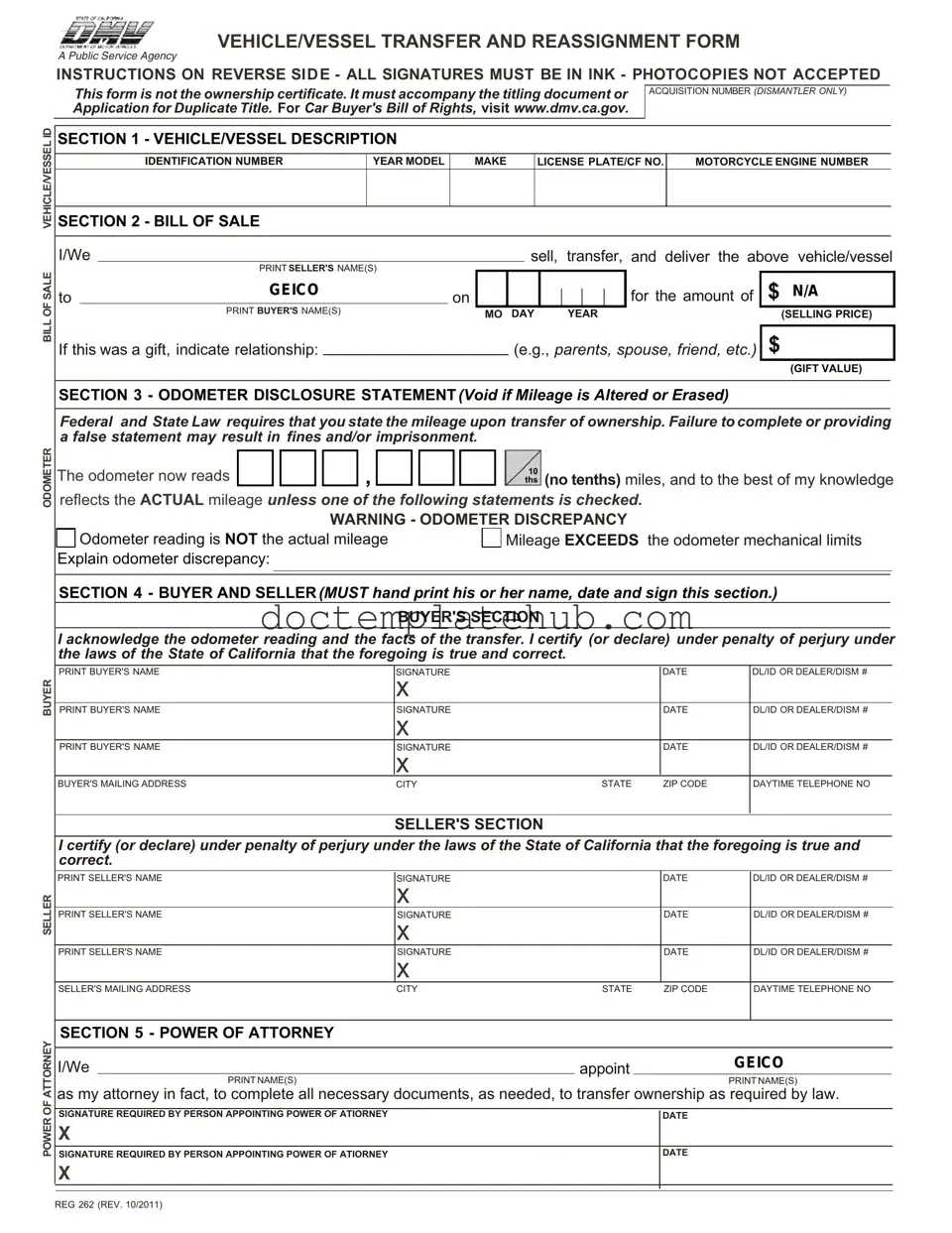 Fill Your California Fotm Reg 262 Form