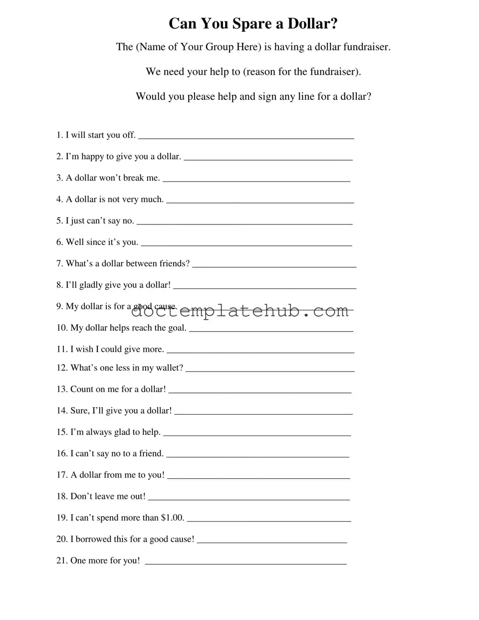 Fill Your Donated A Dollar Form