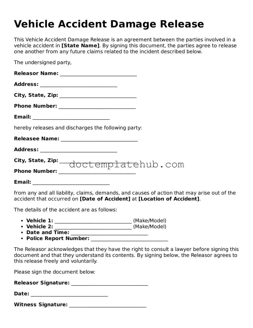 Official Vehicle Accident Damage Release Form