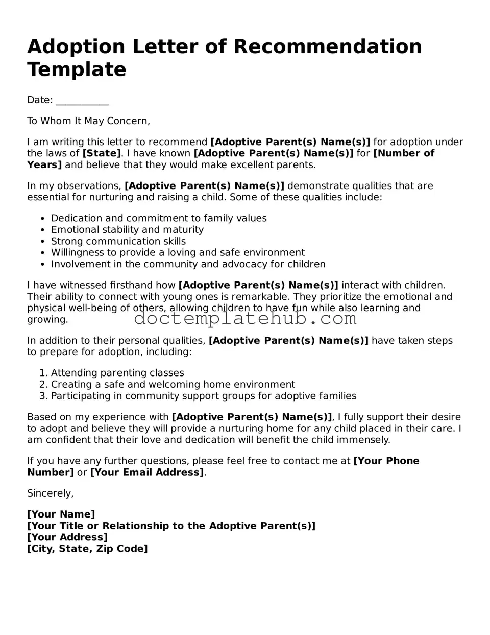 Official Adoption Letter of Recommendation Form