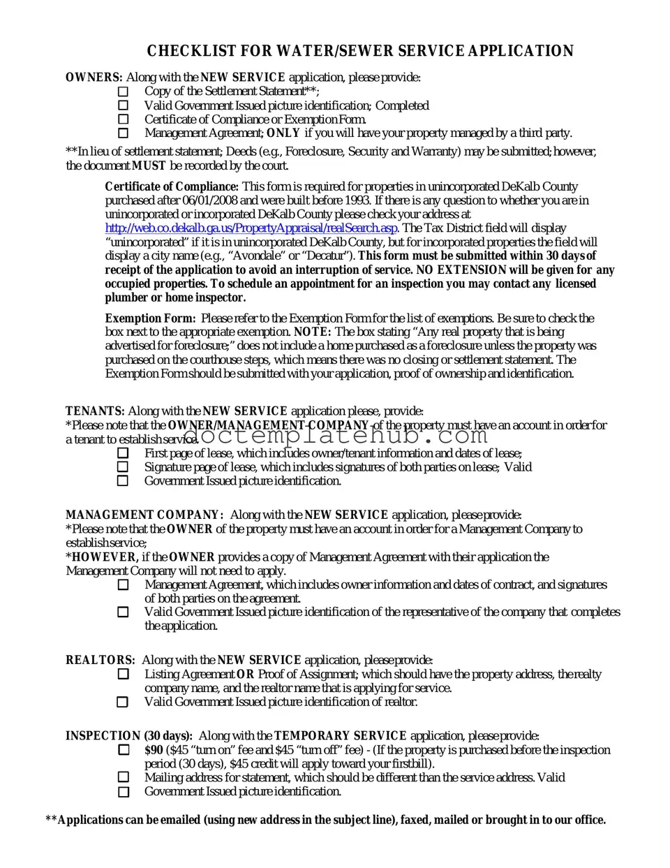 Fill Your Dekalb County Water Application Form