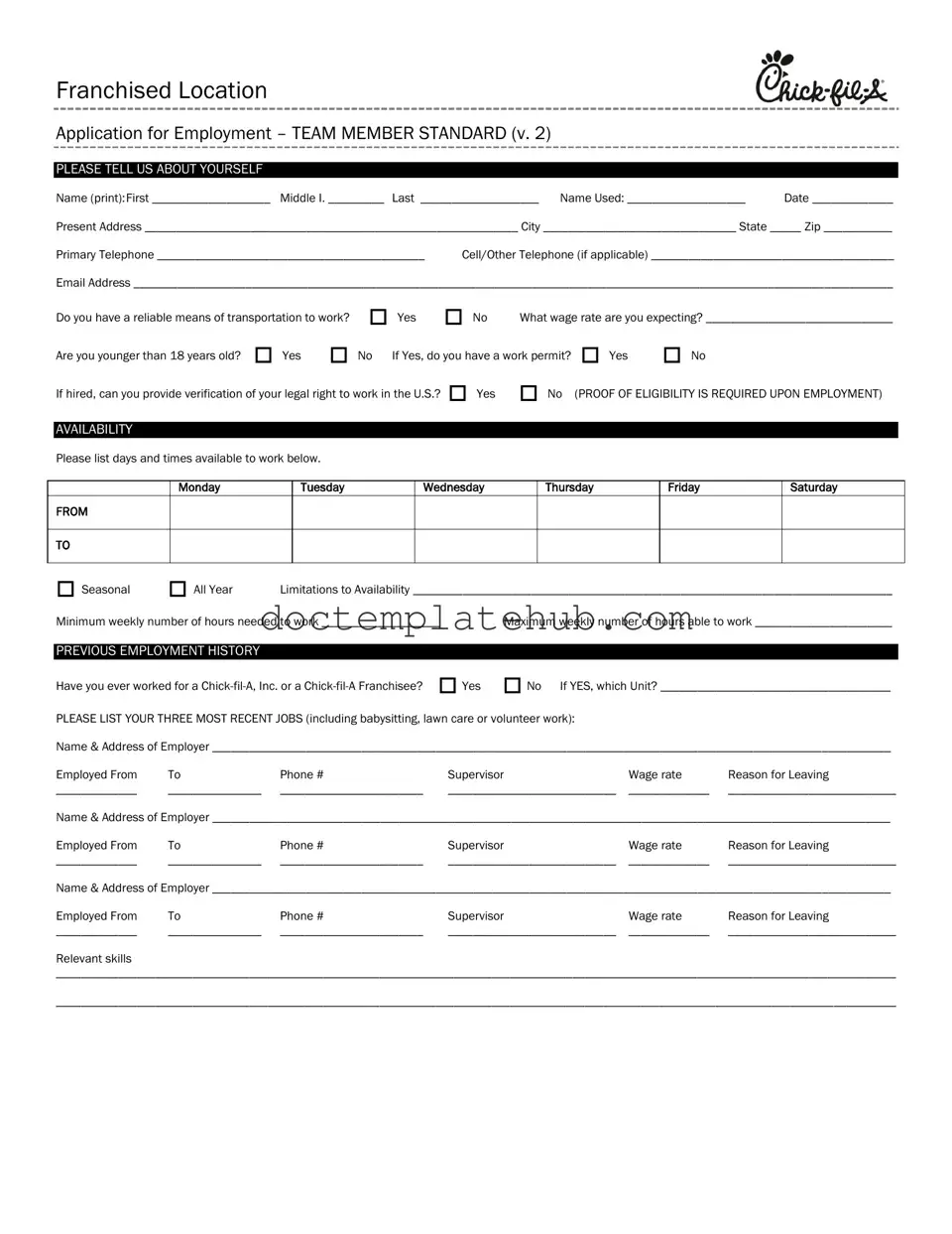 Fill Your Chick Fil A Job Application Form