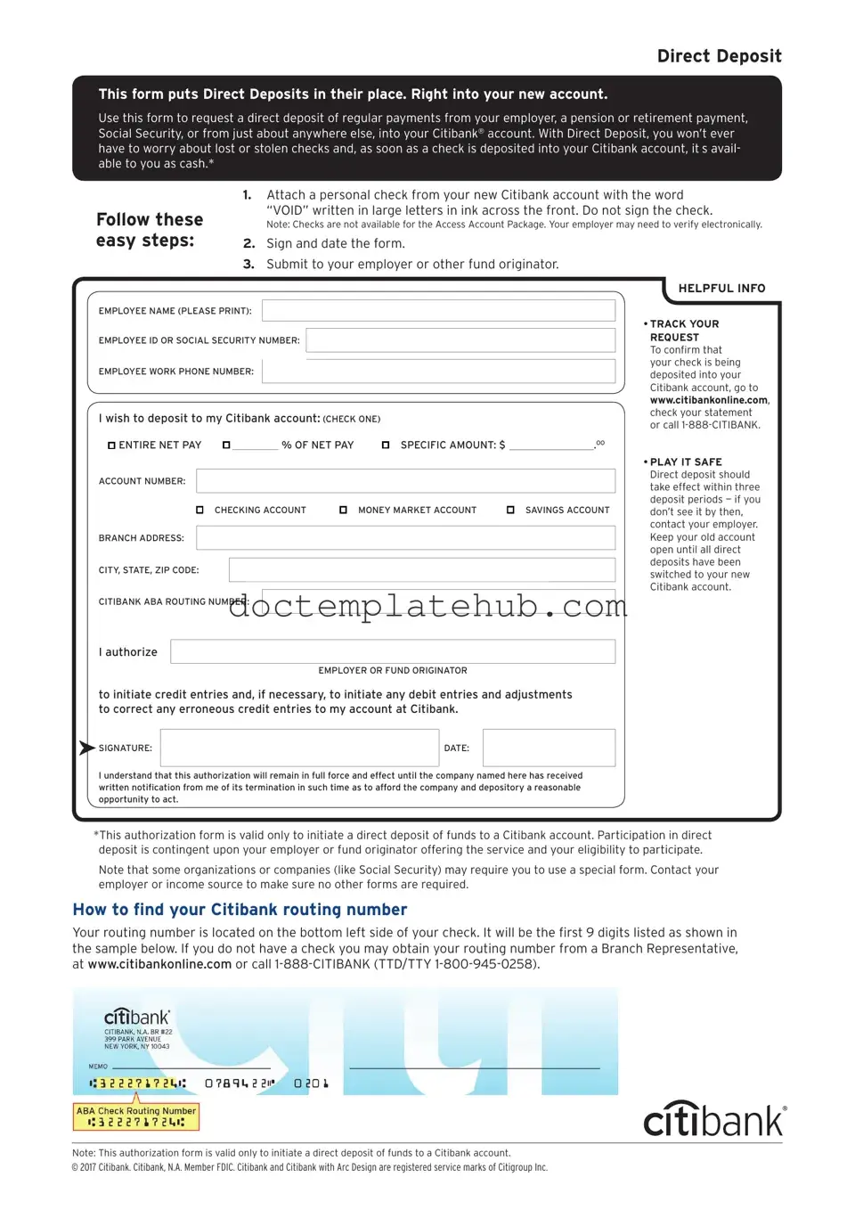 Fill Your Citibank Direct Deposit Form