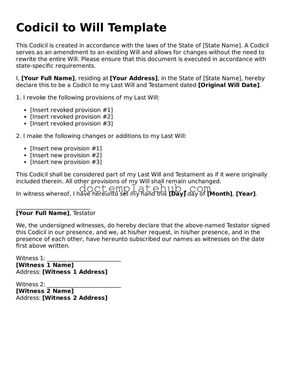 Official Codicil to Will Form