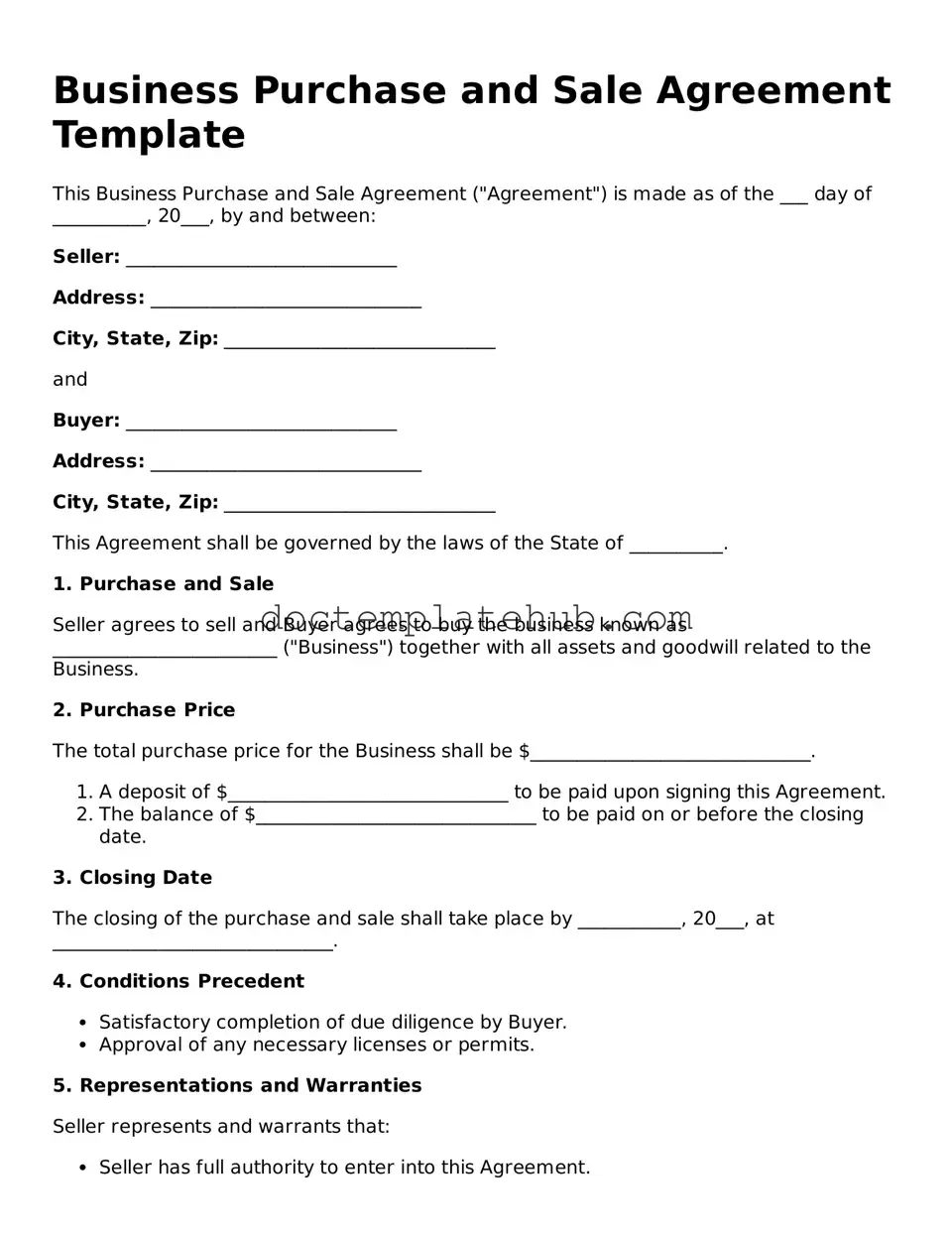 Official Business Purchase and Sale Agreement Form