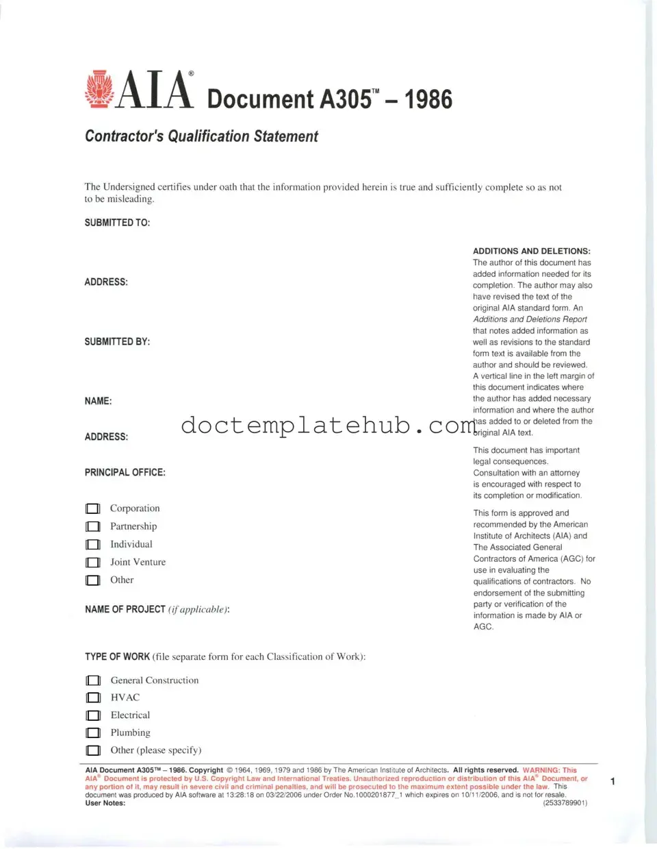 Fill Your AIA A305 Form