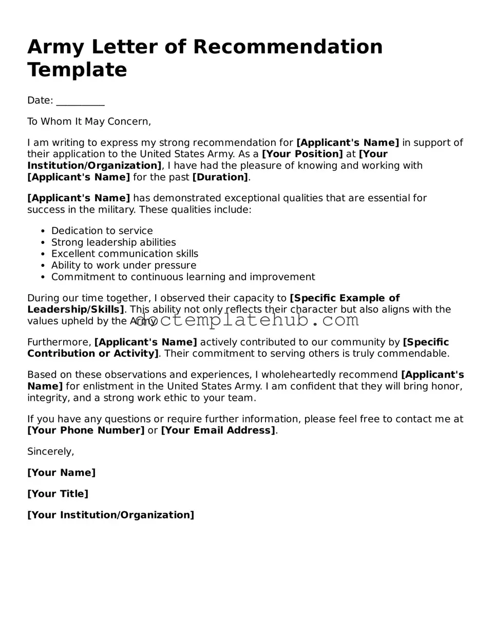 Official Army Letter of Recommendation Form