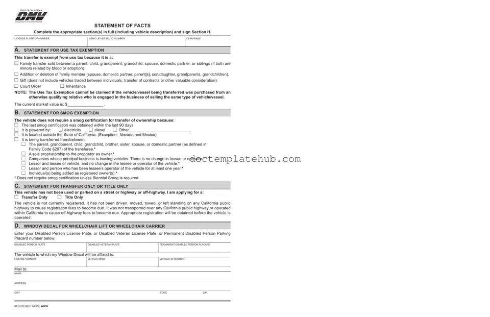 Fill Your Dmv Reg 256 Form