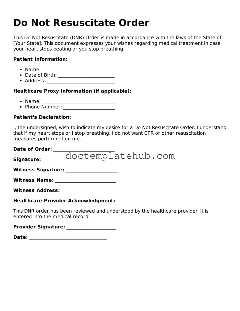 Official Do Not Resuscitate Order Form