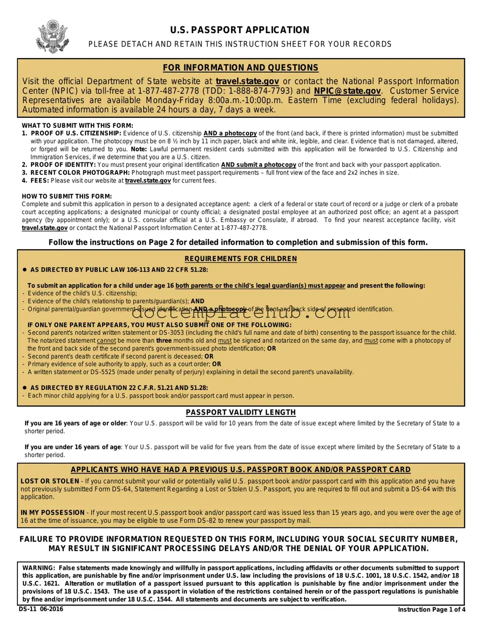 Fill Your DS-11 U.S. Passport application Form