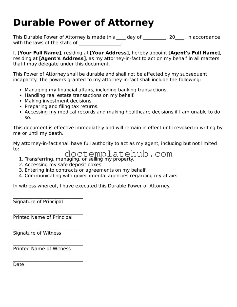 Official Durable Power of Attorney Form