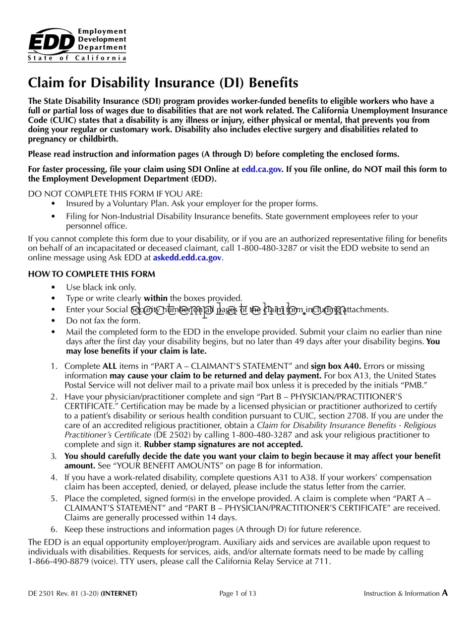 Fill Your EDD DE 2501 Form