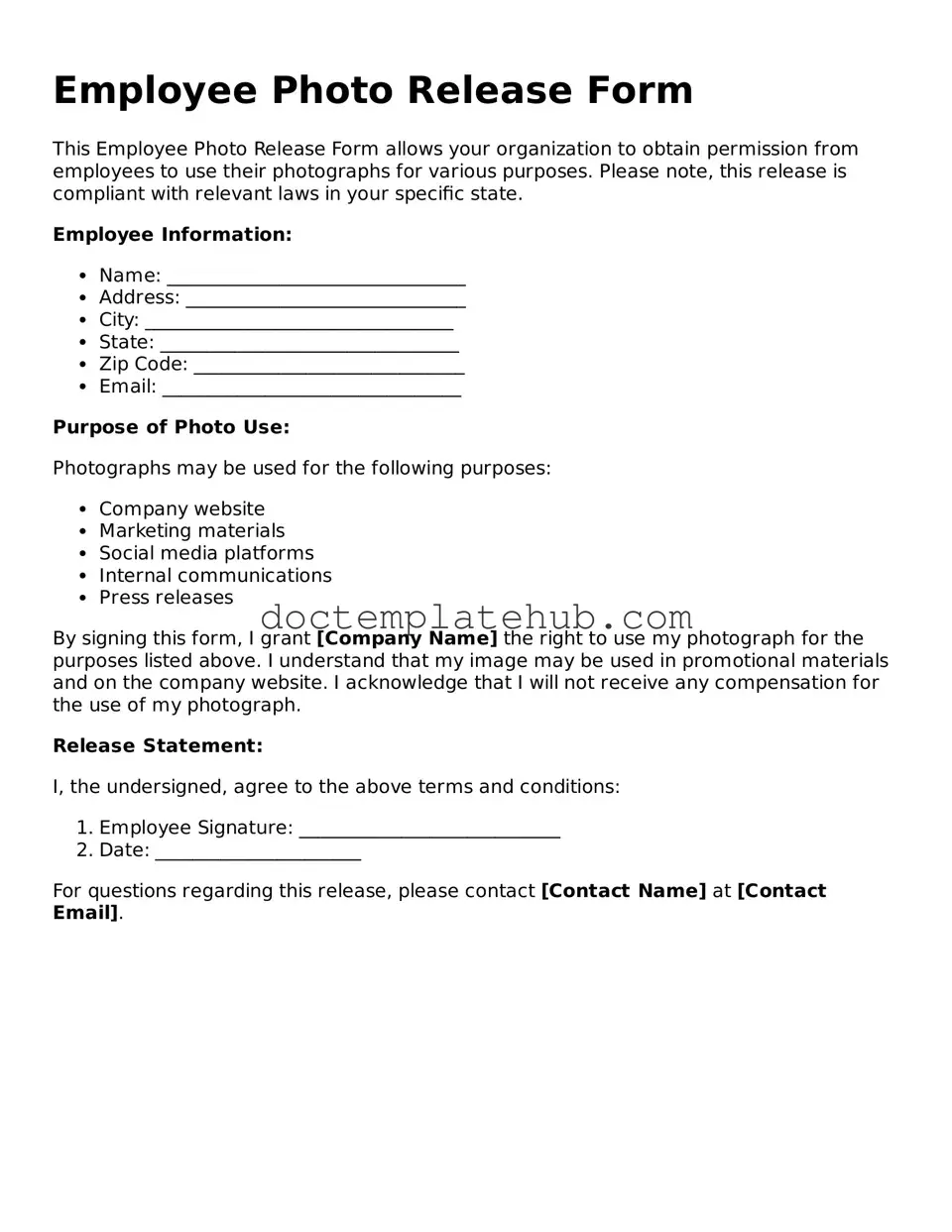 Official Employee Photo Release Form