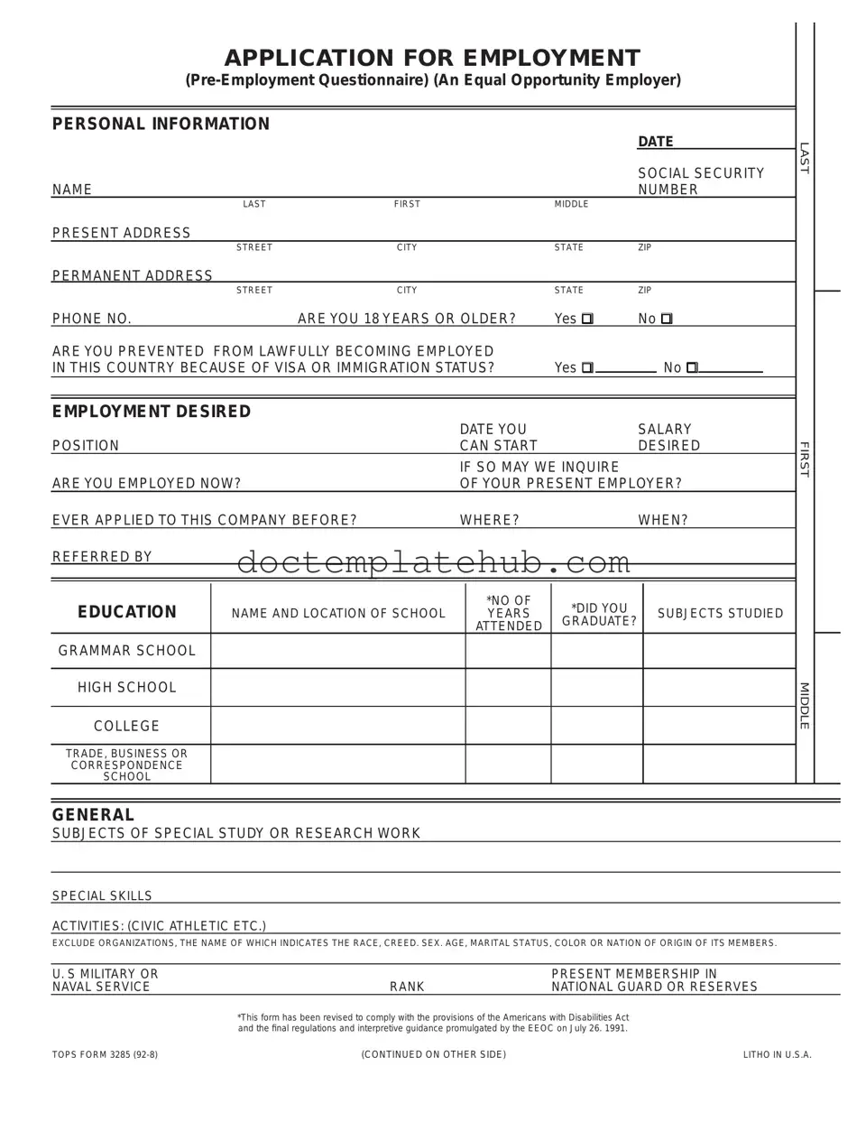 Fill Your Employment Application Pdf Form
