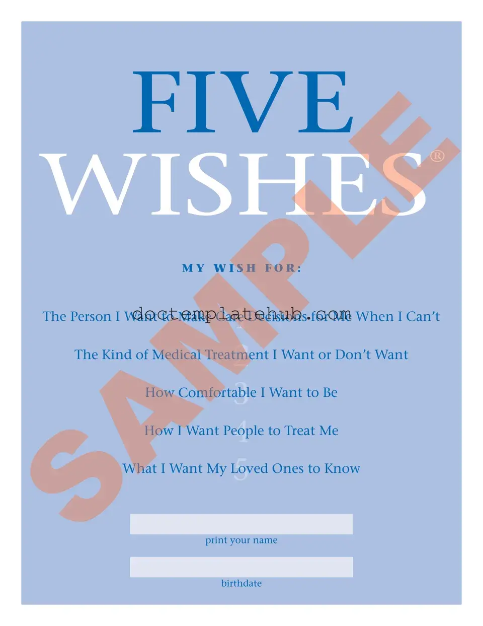 Fill Your 5 Wishes Document Form