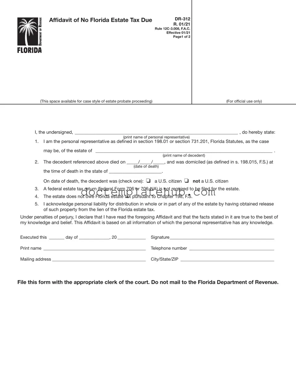 Fill Your Fl Dr 312 Form