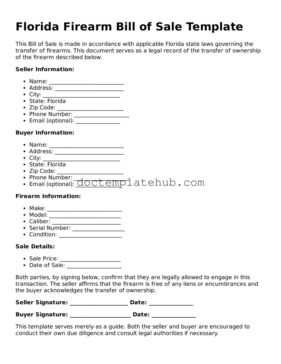 Fillable Firearm Bill of Sale Template for Florida State